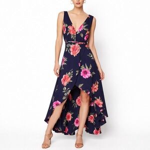 Windsor Floral Maxi Dress Womens M Navy High Low V Neck Boho Summer Sleeveless